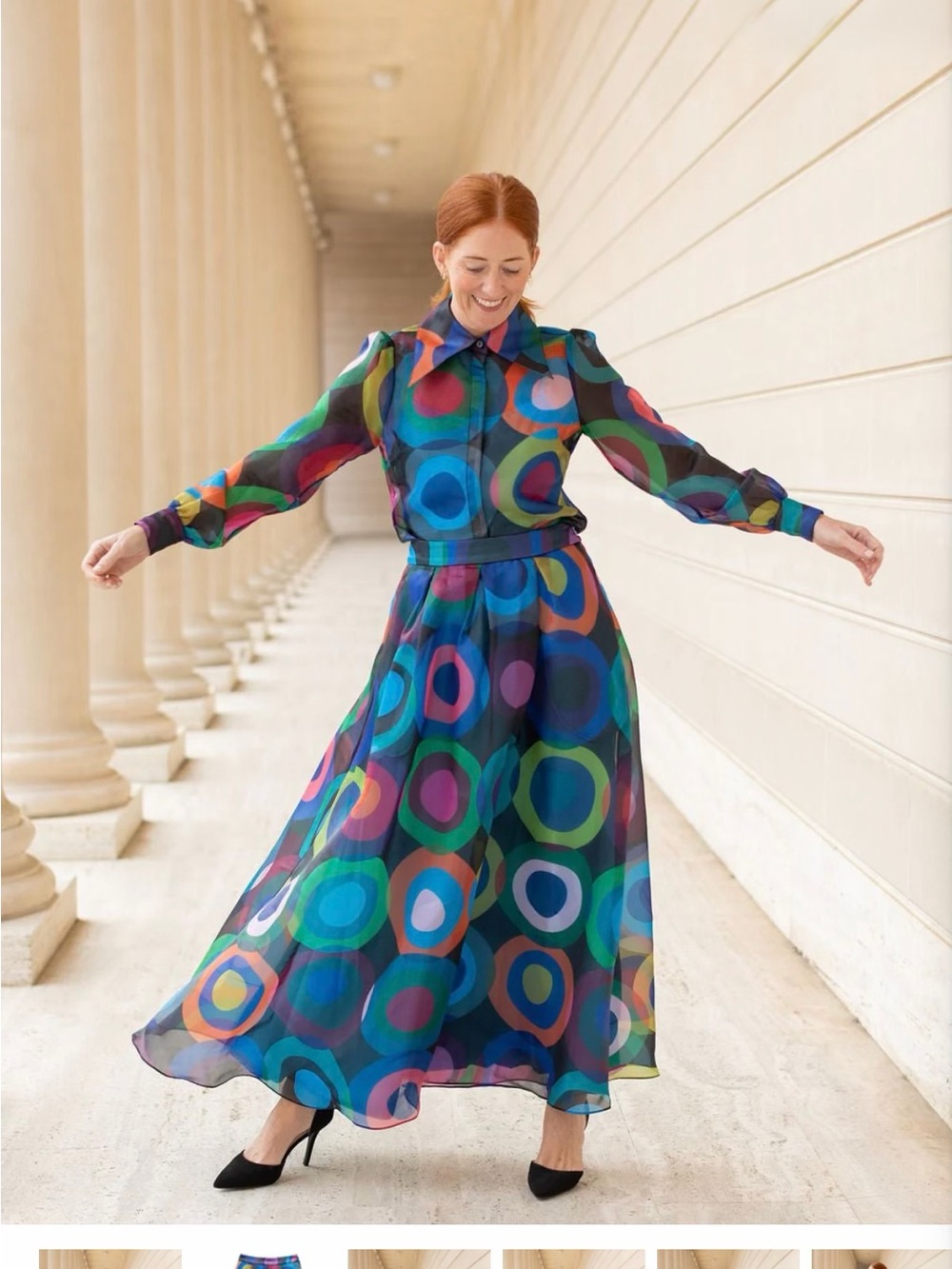 Dreamy multicolor circle print maxi Skirt Lesley Evers - Picture 3 of 9